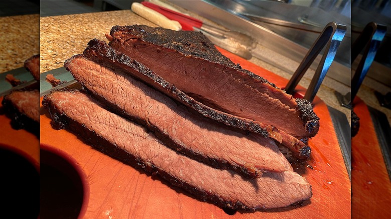 Steak carved on platter