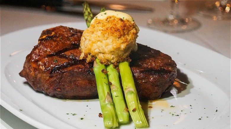 Steak on white plate