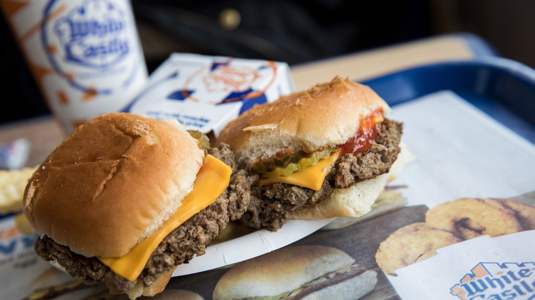 White Castle sliders with drink and sides