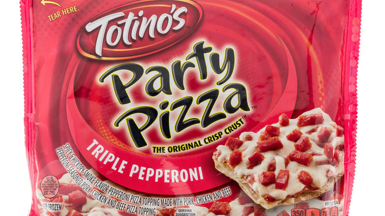 Red package of Totino's pizza