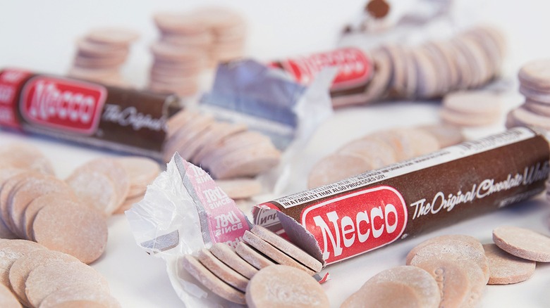 Opened Necco chocolate rolls