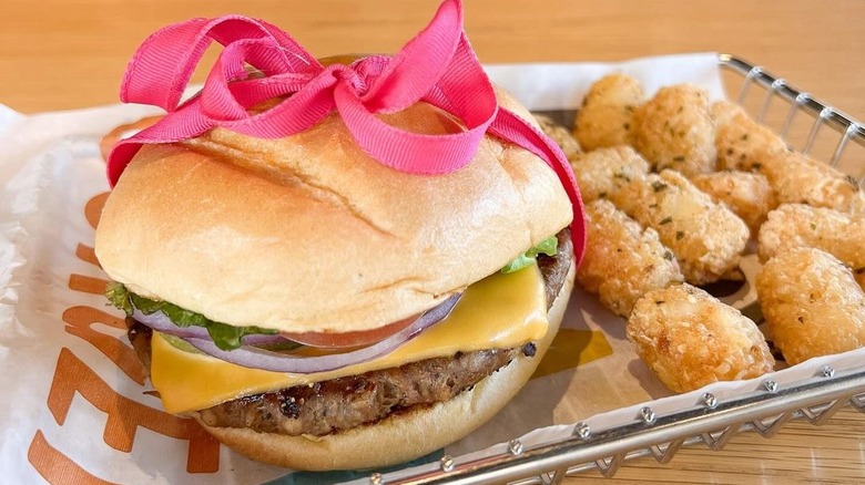 burger pink bow tater tots basket