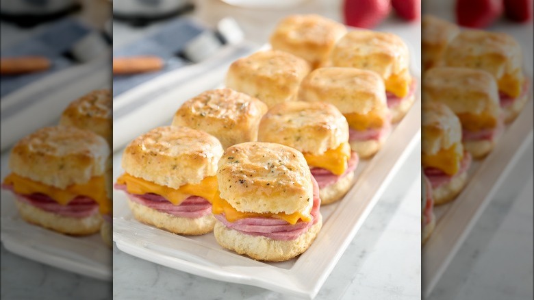 ham and cheese biscuits on plate