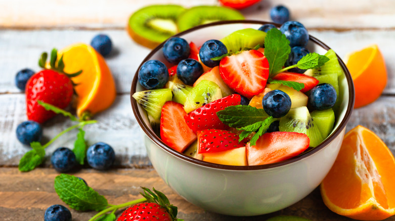 White bowl full of fresh fruit