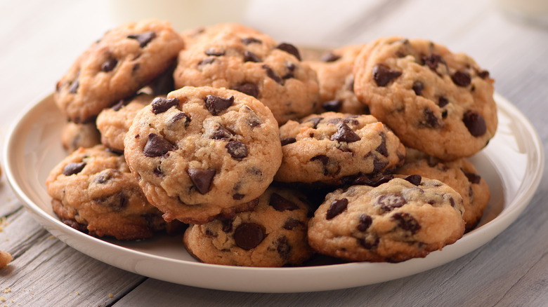 Chocolate chip cookies on plate