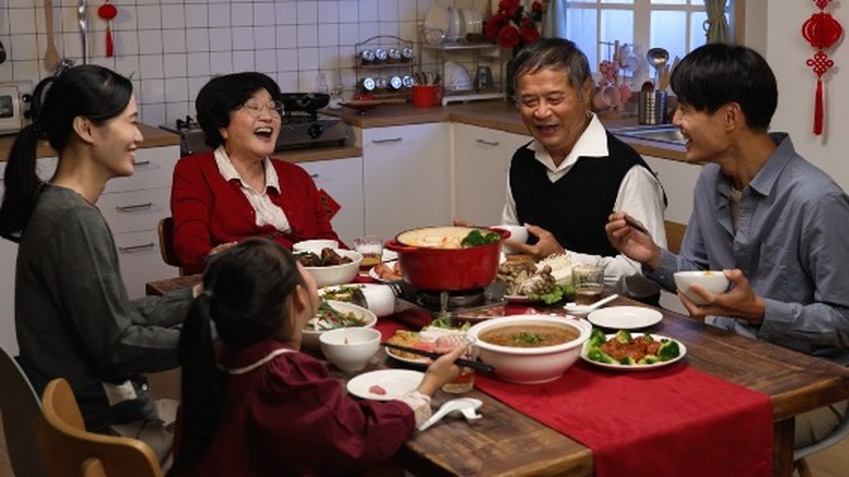 Family eating dinner