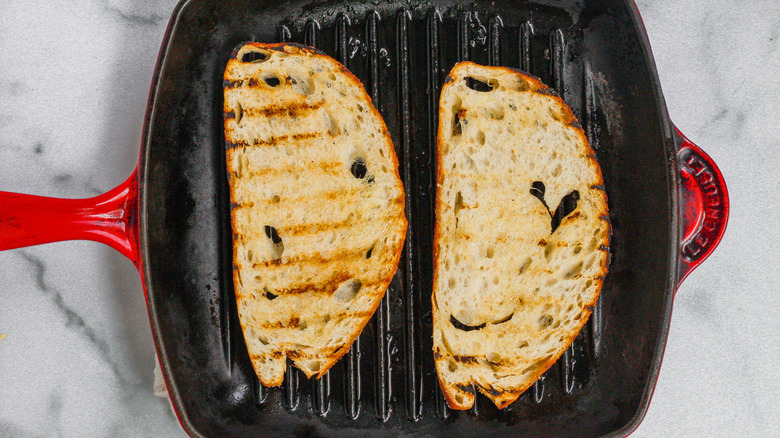 bread toasting on pan