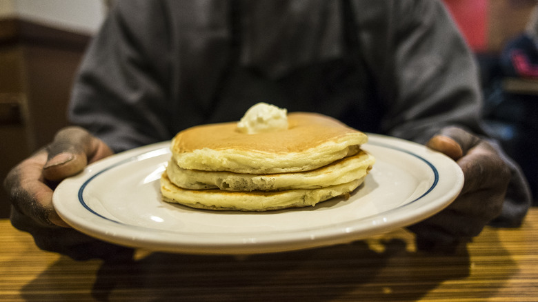 Pancakes on a white plate