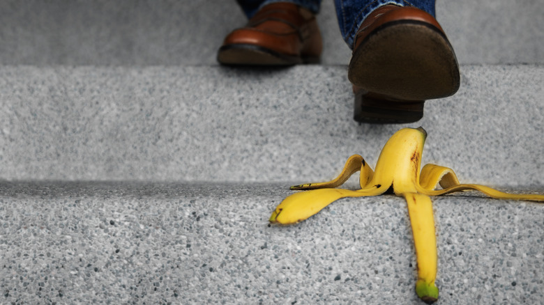 Banana peel on the ground