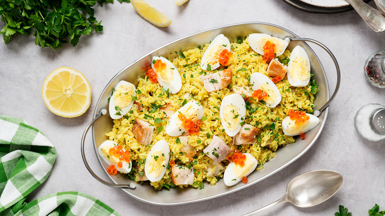 kedgeree risotto, salt, and pepper