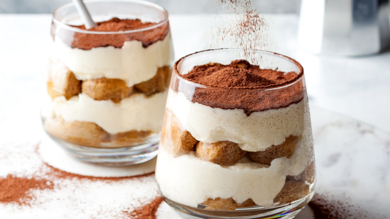 Single serving tiramisu in beverage glasses