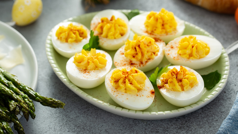 Perfect symmetrical traditional deviled eggs