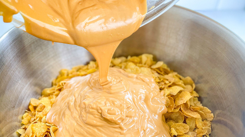 peanut butter mixture being poured