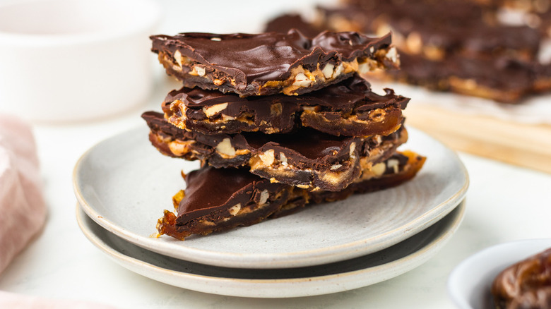 date bark piled on white plate