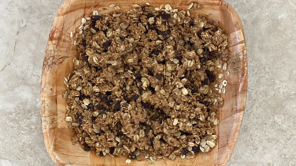 No-bake oatmeal cookie batter with raisins