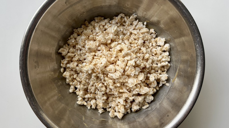 rice cake crumbs in bowl