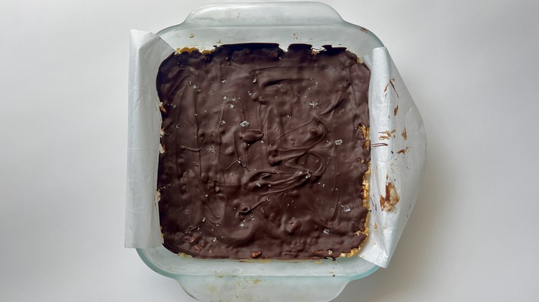 salted chocolate in pan