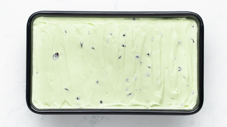 Mint chocolate chip ice cream in loaf pan