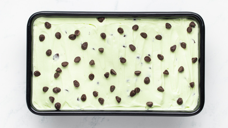 Mint chocolate chip ice cream in loaf pan