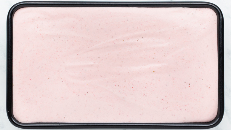 strawberry ice cream in pan