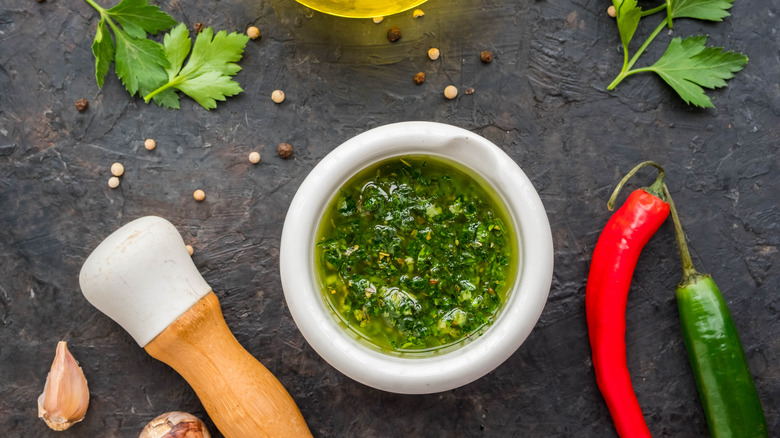 Chimichurri with its ingredients