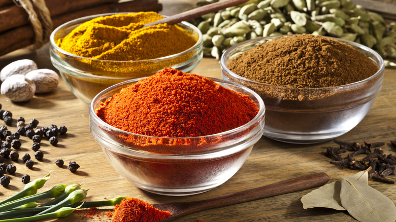 Spices on cutting board