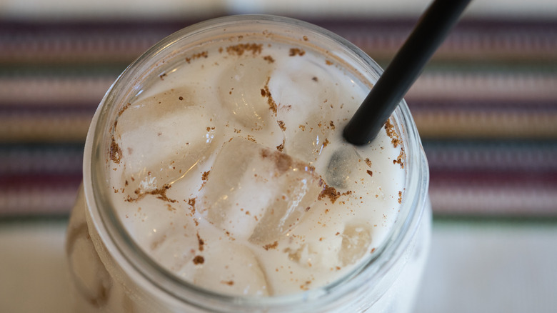 Oatmeal horchata over ice in glass