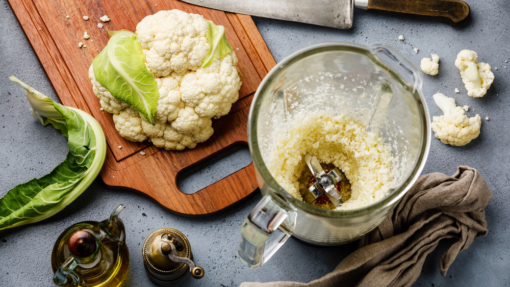 Cauliflower being blended