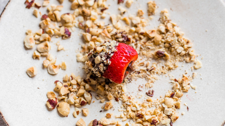 strawberry dipped in hazelnuts