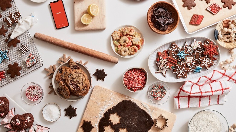 cookie making on a white background