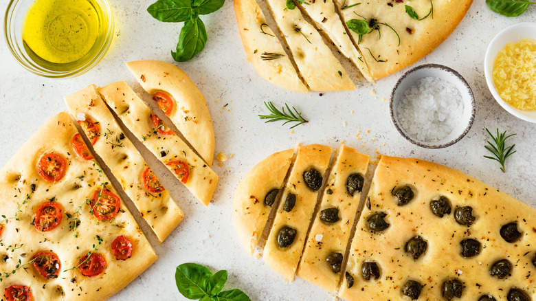 Focaccia with assorted toppings