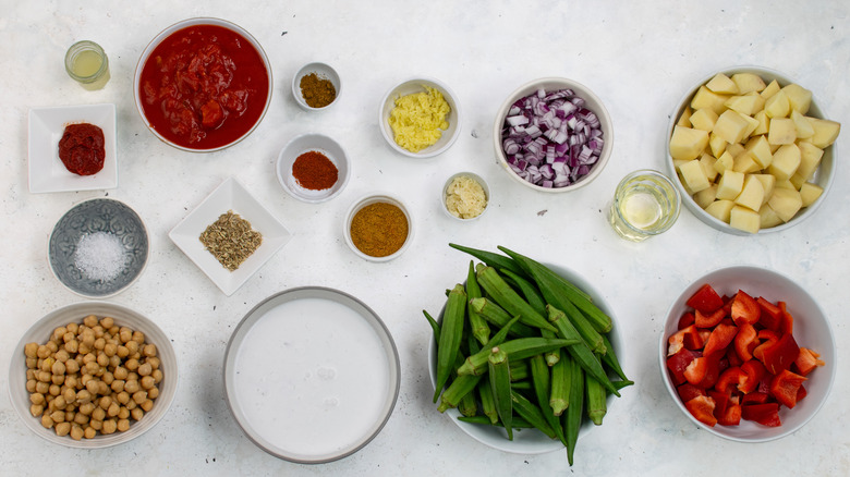 okra, chickpea, potato coconut curry ingredients