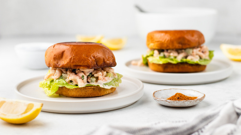 Two Old Bay shrimp salad sandwiches