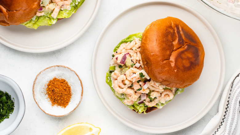 Old Bay shrimp salad sandwich