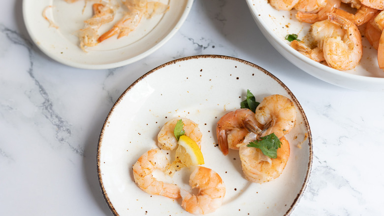 shrimp on plate with peel off