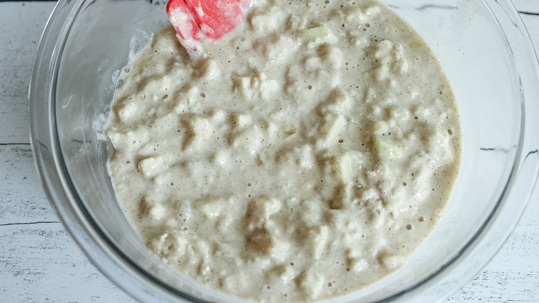 Fritter batter with apple chunks