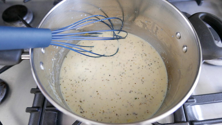 creamy sauce in pot