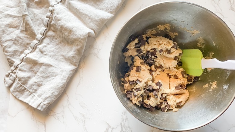 cookie dough in mixing bowl