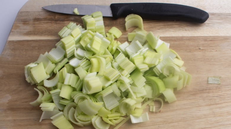 Celery trimmed on a cutting board