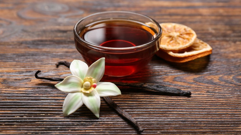 vanilla extract in glass dish