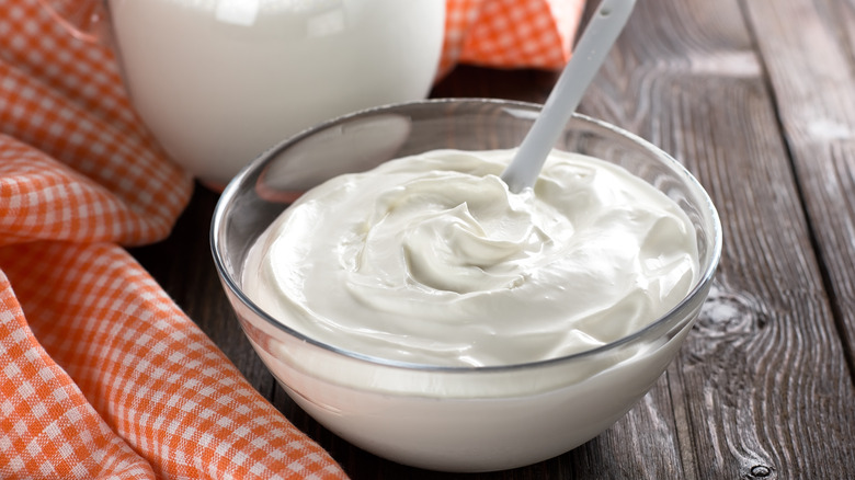 sour cream in glass bowl