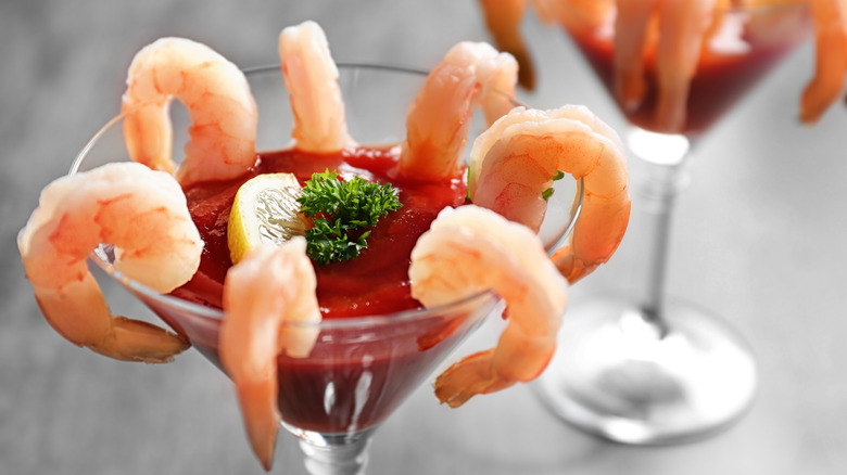 Shrimp cocktail served in martini glasses