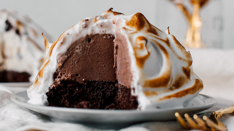 silced open chocolate Baked Alaska