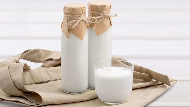 buttermilk in jars with glass