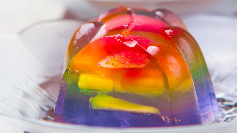 rainbow Jell-O with fruit
