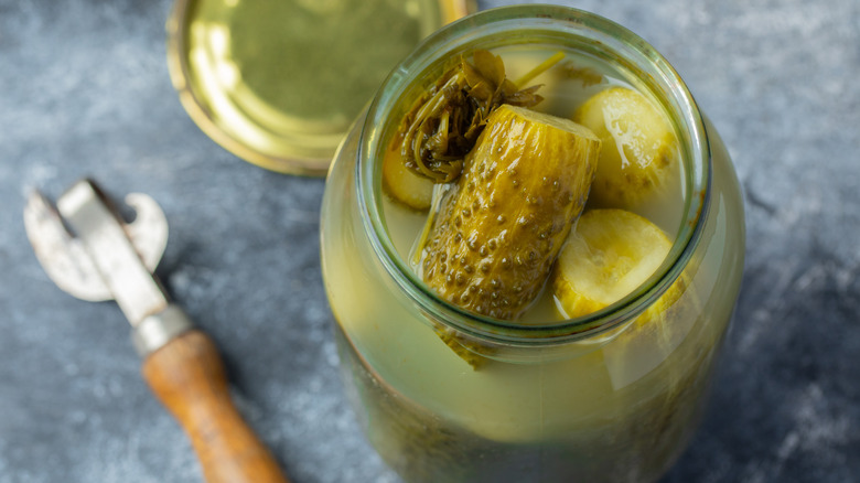 pickles in jar overhead view