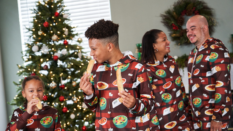 Family with Olive Garden pajamas 