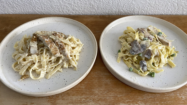 plated servings of Alfredo pasta