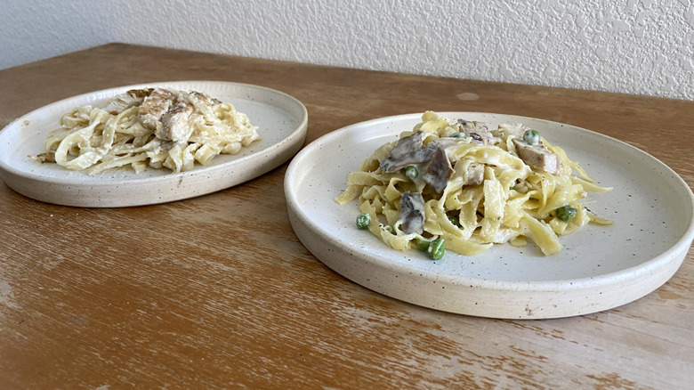 diagonal view of plated pastas