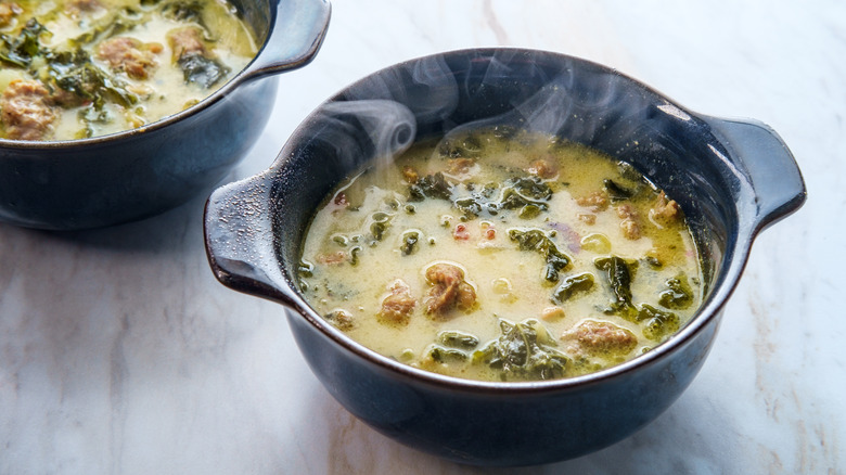 Steaming bowls of Zuppa Toscana